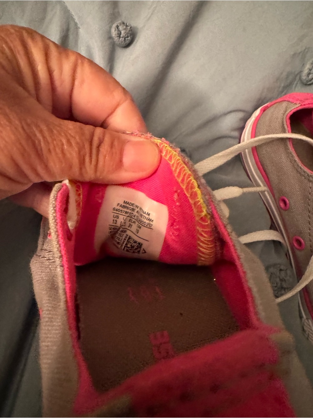 Converse Kids Gray Canvas Sneakers with Pink Trim - Picture 2 of 3
